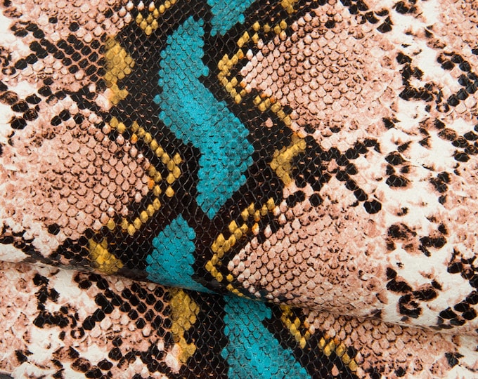 MULTICOLOR PYTHON printed leather skin, reptile textured goatskin, snake pattern on glossy soft hide, ideal for diy B19015-ST La Garzarara