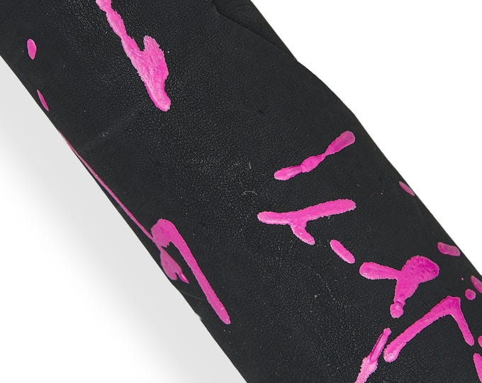 Black - fuchsia SPORTY goatskin, tiny pebble grain printed leather skin - pink SPLASH print, ideal for crafters B18196-DM La Garzarara