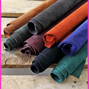 Ritagli di CAMOSCIO e NUBUCK  tinta unita, grandi dimensioni, colori vari, gamma di toni scuri INVERNALI, ideali per l'artigianato  AMZ38/B
