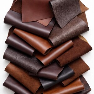 Restjes leer in cacao- en chocoladetinten, bruine leerrestjes, effen stukken, gemiddelde dikte 0,8 tot 1,0 mm 1/2 kg - 1 kg B121