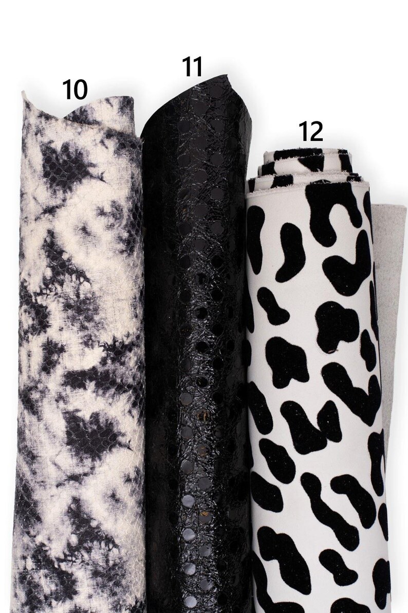 Printed leather hides, leopard lizard letters crackle abstract, full hides available, goatskins and sheepskins B19238-ST La Garzarara image 6