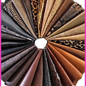 Scampoli di pellame CUOIO e MARRONE, pezzi di pelle pretagliati casuali, laminati, stampati tinta unita, 25 x 20 cm B14386-PZ La Garzarara