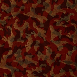 May include: Red and brown camouflage pattern with a textured, fuzzy surface.