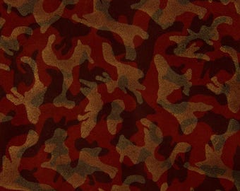 CAMO Leather hide, textured leather skin, bronze brown military print on rust suede split calfskin camouflage  B17319-MT(ST) La Garzarara