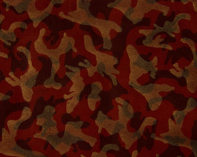 CAMO Leather hide, textured leather skin, bronze brown military print on rust suede split calfskin camouflage  B17319-MT(ST) La Garzarara