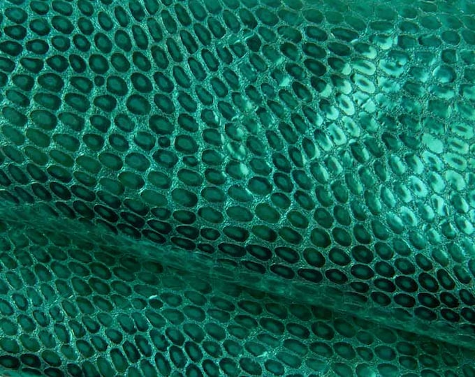 Turquoise METALLIC REPTILE printed leather skin, sparkle crocodile embossed goatskin, bright soft hide  B19481-MT(st) La Garzarara