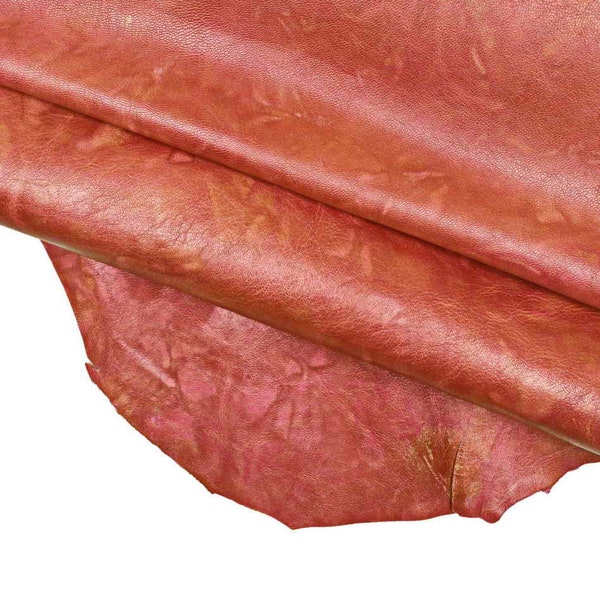 ROSA violaceo - arancio BRONZO wrinkled leather hide, tye dye wash goatskin, glossy vintage skin B14002-VT La Garzarara