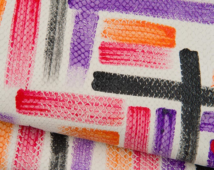Multicolor Brush stroke GEOMETRIC textured hide, Colorful geometric textured leather skin B19031-DM La Garzarara