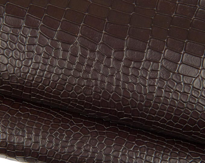Dark brown CROCODILE leather hide, semi glossy ALLIGATOR Croc cowhide, soft embossed cowhide0.8 - 1.0 mm B18932-ST La Garzarara