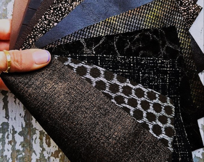 Set of 10 Unique Leather Scraps and Remnants, Mixed Brown Prints in Dark and Light Tones, Assorted Patterns RT206 La Garzarara
