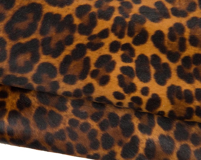 LEOPARD printed HAIR ON leather hide, brown cheetah texture, soft pony calfskin, cowhide for crafting B18652-cv   La Garzarara
