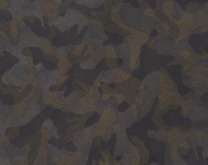 CAMOUFLAGE  leather hide, camo grey and glitter bronze military print on split suede printed cowhide, 1.2 - 1.3 mm B17320-MT(ST) LaGarzarara