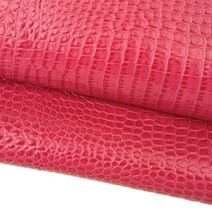 Coral red CROCODILE embossed leather hide, GLOSSY cowhide, slightly stiff, 1.0 - 1.2 mm B17549-ST La Garzarara