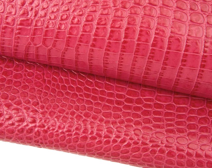 Coral red CROCODILE embossed leather hide, GLOSSY cowhide, slightly stiff, 1.0 - 1.2 mm B17549-ST La Garzarara