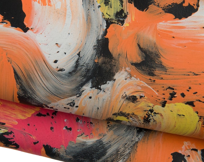Color Splash Leather skin, MULTICOLOR hand-PAINTED leather skin, colorful abstract hide  B19055-DM   La Garzarara