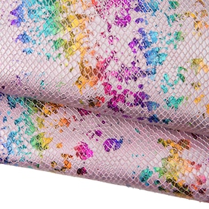 MULTICOLOR holographic metallic snakeskin, SPLASH print on pink python textured goatskin, soft metallic hide B18464-MT(st) La Garzarara