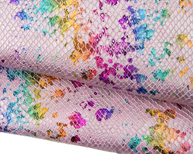 MULTICOLOR holographic metallic snakeskin, SPLASH print on pink python textured goatskin, soft metallic hide B18464-MT(st) La Garzarara