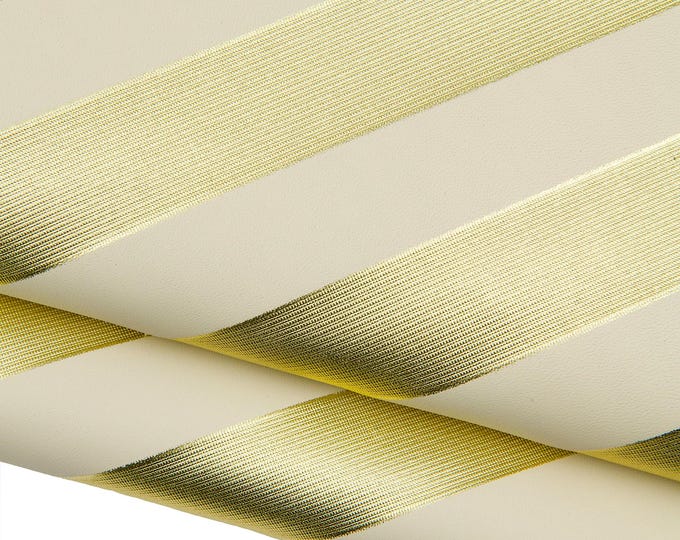STRIPED leather hide, beige/gold metallic embossed cowhide, maxi print on semi stiff calfskin for crafters B18746-MT(ST)   La Garzarara