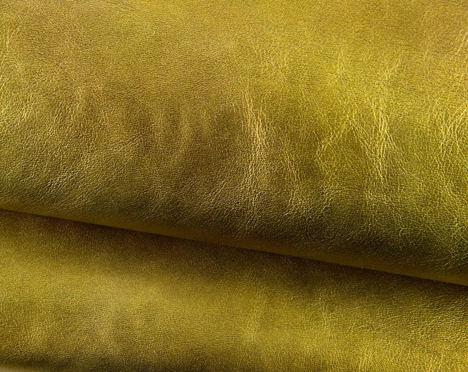 Gold metallic leather skin with silver shades, bright soft goatskin,  smooth golden sparkle hide for hobbyists  B19230-MT(st) La Garzarara