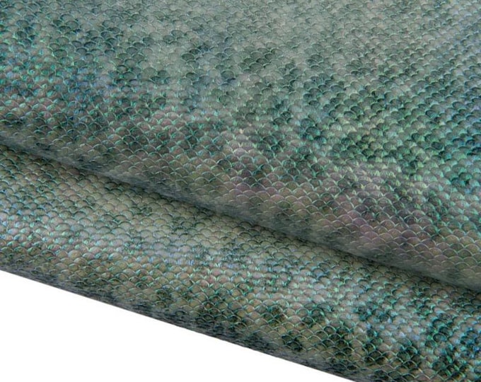 Green REPTILE embossed leather hide, metallic python pattern on calfskin, snake printed cowhide for hobbyists B17378-MT(ST) La Garzarara