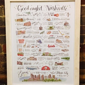 GOODNIGHT, NASHVILLE - ink and watercolor art print, home decor