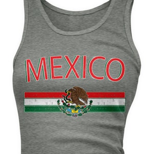 Distressed Mexico Country Flag Crest Ladies Juniors Tank Top, Mexican Pride, Mexico City, Ladies Juniors Mexico Soccer Tank Tops AMD_MEX_01