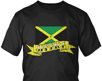 Distressed Jamaica Banner Country Flag Men's T-Shirt, Jamaican Pride, Kingston, Nationality, Men's Jamaica Shirts AMD_JAM_07