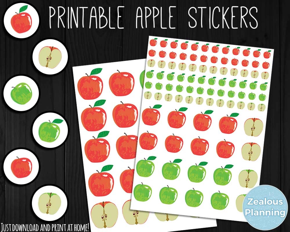 DIY Printable Apple Stickers Instant Download Planner / Fruit - Etsy