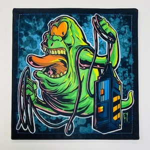 Slime Time. 8x8 custom hank with green flannel backing