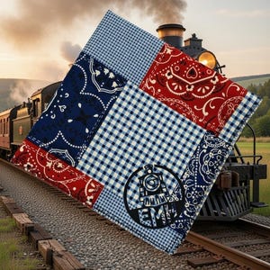 Patch work print 12x12 inch handkerchief.  East Market Haberdasher