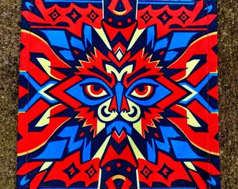 Southwestern pattern.  8x8 custom hank with red flannel backing.  EDC Handkerchief