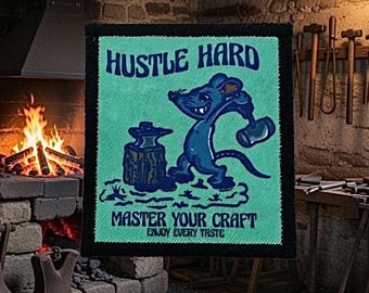 Hustle Hard, Dye sublimated patch.  Teal, limited to 5