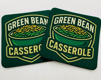 Green Bean beverage coasters.  Set of 2.  Christmas gift