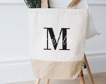 Nom initial du sac fourre-tout personnalisé | cadeau femme | petite amie | soeur | sac à provisions | anniversaire | maman | grand-mère | Cadeaux