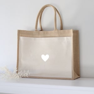 Jutetasche Herz Markttasche Geschenk Individuelles Geschenk Einkaufstasche Muttertag Geschenk Jute Shopper Hochzeit Bild 1