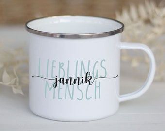 Personalisierte Tasse | Lieblingsmensch Name | zum Verschenken | Geburtstag Geburt | Familientasse Emailletasse Campingbecher Camper Kinder