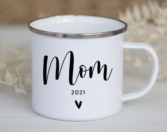 Tasse personnalisée | Numéro d'année de papa de maman | donner | anniversaire naissance enceinte | Mug famille mug émaillé camping mug campeur