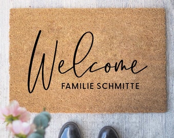 Personalisierte  Kokos Fußmatte 'Welcome' | Indoor Matte Geschenk zum Einzug | Hochzeitsgeschenk | Türmatte