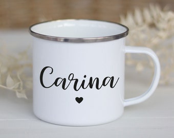 Personalisierte Tasse | Handlettering Name | zum Verschenken | Geburtstag Geburt | Familientasse Emailletasse Campingbecher Camper Kinder