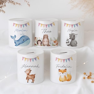 Personalisierte Kinder Spardose | Girlande Name, Sparbüchse als Taufgeschenk, Geschenk für Baby, Spardose Taufe, Geschenk zur Geburt