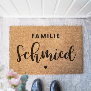 Personalized coconut doormat 'Family Heart' | Indoor mat housewarming gift | Wedding gift | Doormat Personalized Gift