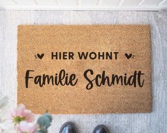 Personalized coconut doormat &#39;Here lives&#39; | Indoor mat housewarming gift | Wedding gift | Doormat