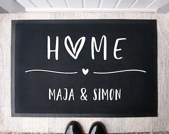 Personalized Fabric Doormat Home -Black- | Couples Mat Housewarming Gift | Wedding Gift | Doormat Individual Names