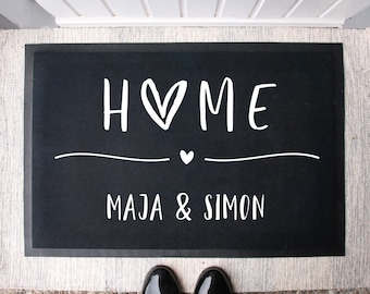 Personalized Fabric Doormat Home -Black- | Couples Mat Housewarming Gift | Wedding gift | Door mat with individual names