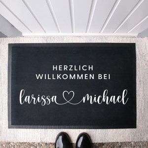 Personalized Fabric Doormat Warm -Black- | Couples Mat Housewarming Gift | Wedding gift | Door mat with individual names