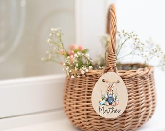Cesta de Pascua personalizada con etiqueta y cesta | Babero de conejito de Pascua | Letrero de madera para regalo de bolsa de Pascua para bebé/niño | Nido de Pascua