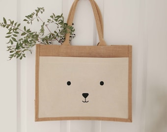 Sac en jute ours | Sac de marché | cadeau | Cadeau individuel | sac à provisions | Cadeau fête des mères | Acheteurs en jute | cadeau de naissance