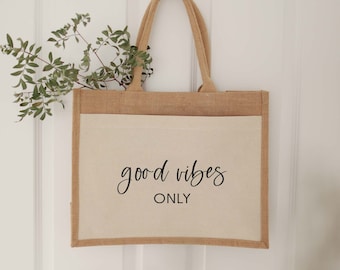 Jute bag Good Vibes | Market Bag | gift | Individual gift | shopping bag | Mother's Day Gift | Jute Shoppers | Marriage