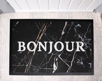 Stoff Fußmatte Bonjour -black marble- | Indoor Matte Geschenk zum Einzug | Hochzeitsgeschenk | Türmatte Geschenkidee Weihnachten