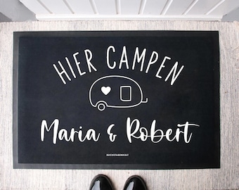 Personalized Fabric Doormat Camping Here -Black- | Indoor mat housewarming gift | Wedding gift | Individual door mat